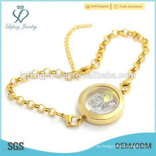 Personalisierte Edelstahl Schraube plain Gold Perle Kette Charme Locket Armband Schmuck